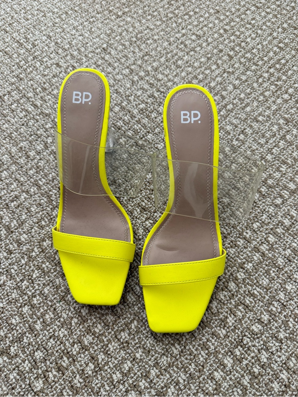 bp Neon Yellow Clear Strap Slide Heels